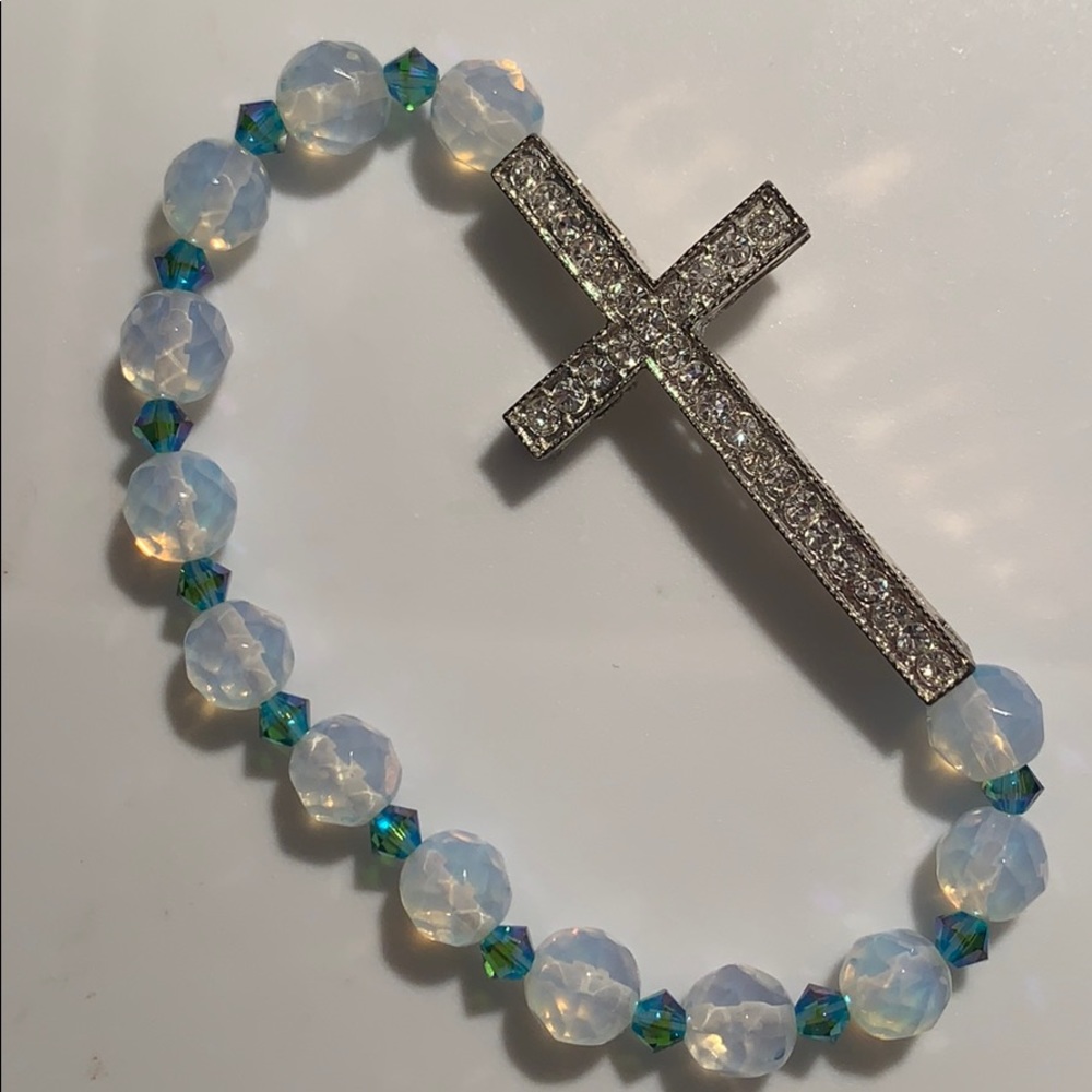 Cross Bracelet with Blue Beads